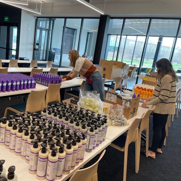 Ivy Tech Columbus NSLS members assemble hair care kits for Beloved to help children in foster care