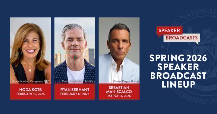 Spring Speaker Broadcast Lineup Featuring Hoda Kotb, Ryan Serhant, and Sebastian Maniscalco.