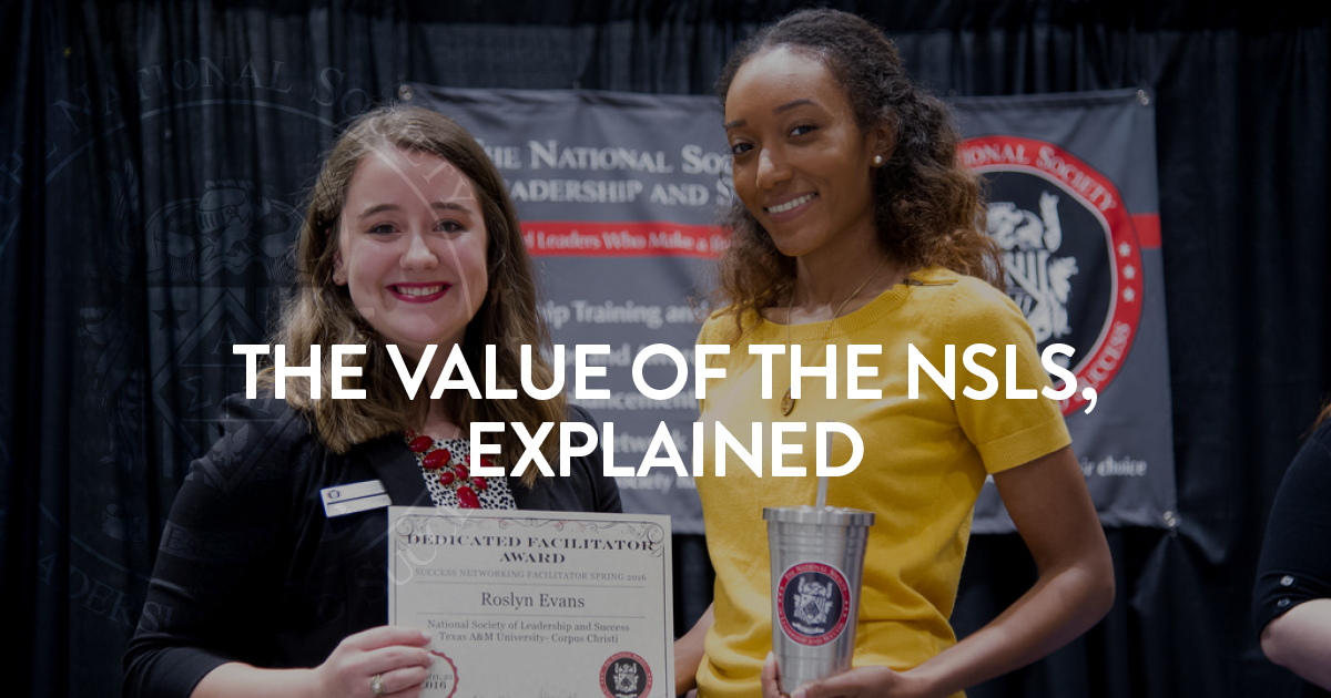 Learning Center | Two NSLS members at their induction ceremony. One holds their induction certificate and the other an NSLS water bottle. The NSLS logo is seen in the background.