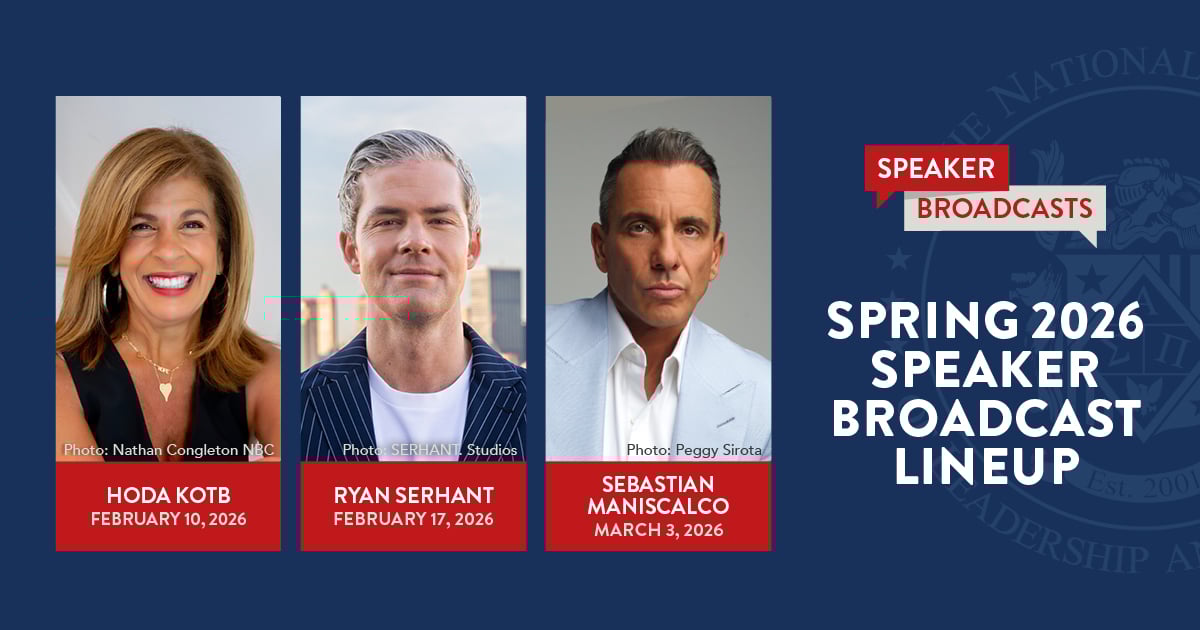 Spring Speaker Broadcast Lineup Featuring Hoda Kotb, Ryan Serhant, and Sebastian Maniscalco.